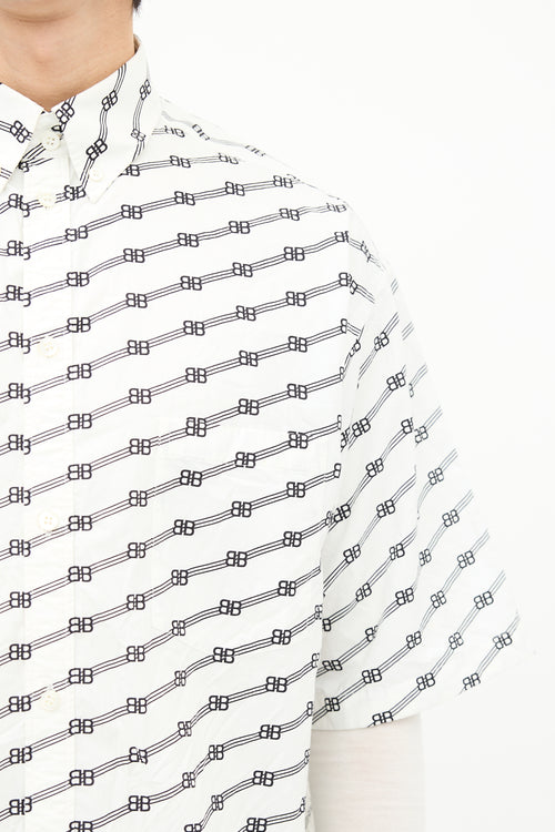 Balenciaga White & Black BB Striped Logo Shirt