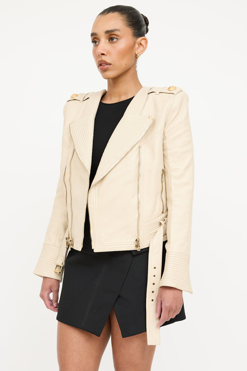 Balmain Quilted Belted Leather Jacket