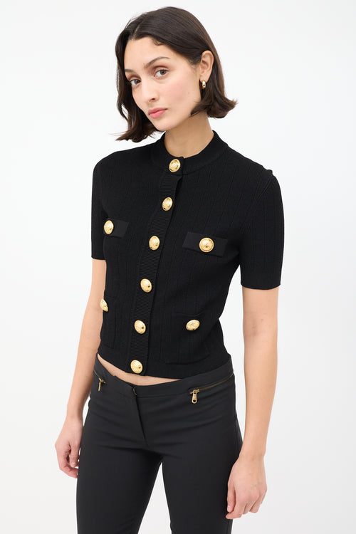 Balmain Black & Gold Buttoned Short Sleeve Cardigan