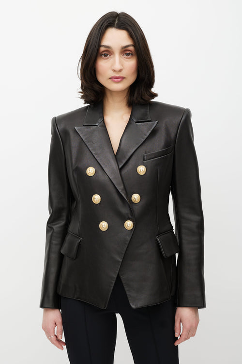 Balmain Black & Gold Leather Double Breasted Blazer