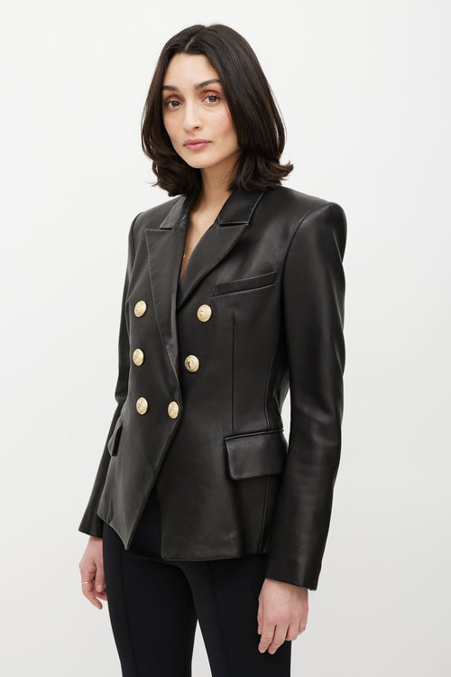Balmain Black & Gold Leather Double Breasted Blazer
