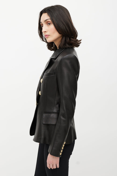 Balmain Black & Gold Leather Double Breasted Blazer