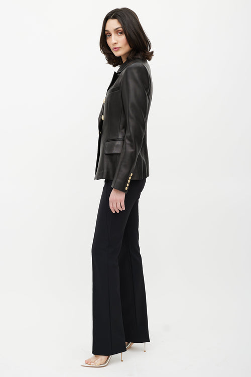 Balmain Black & Gold Leather Double Breasted Blazer