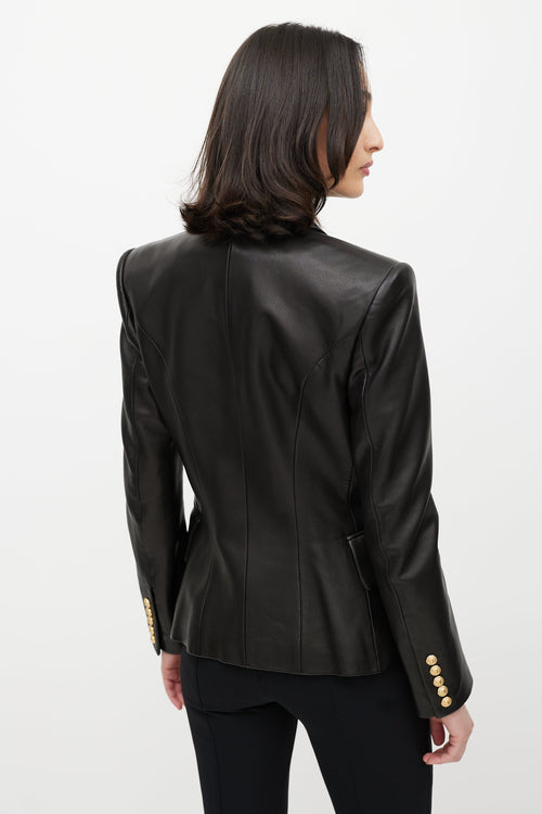 Balmain Black & Gold Leather Double Breasted Blazer