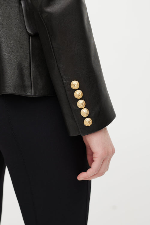 Balmain Black & Gold Leather Double Breasted Blazer