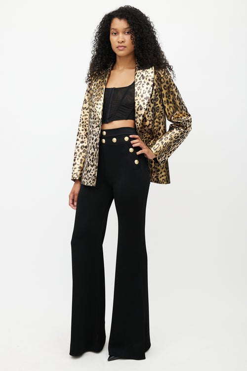 Balmain Black & Gold Knit Wide Leg Trouser