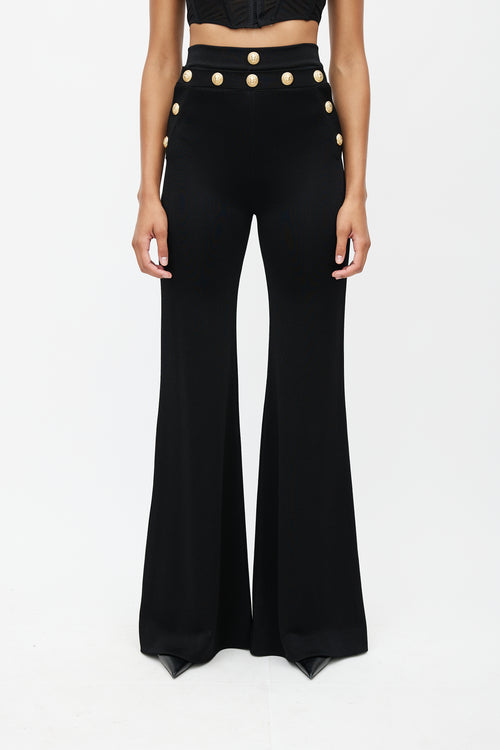 Balmain Black & Gold Knit Wide Leg Trouser