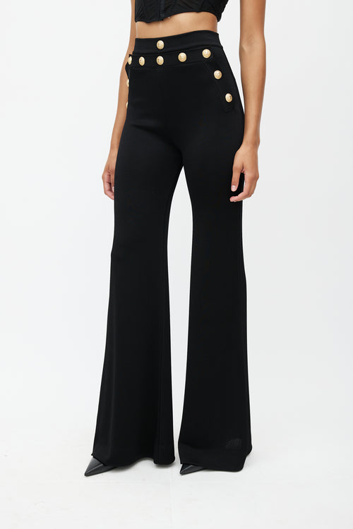 Balmain Black & Gold Knit Wide Leg Trouser