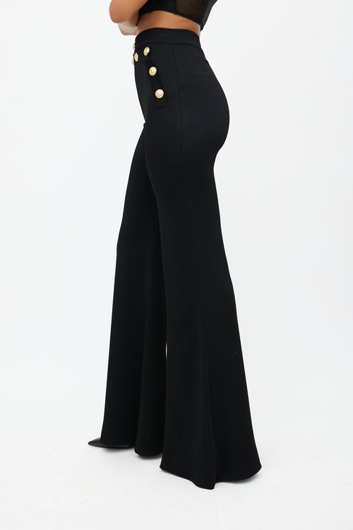 Balmain Black & Gold Knit Wide Leg Trouser