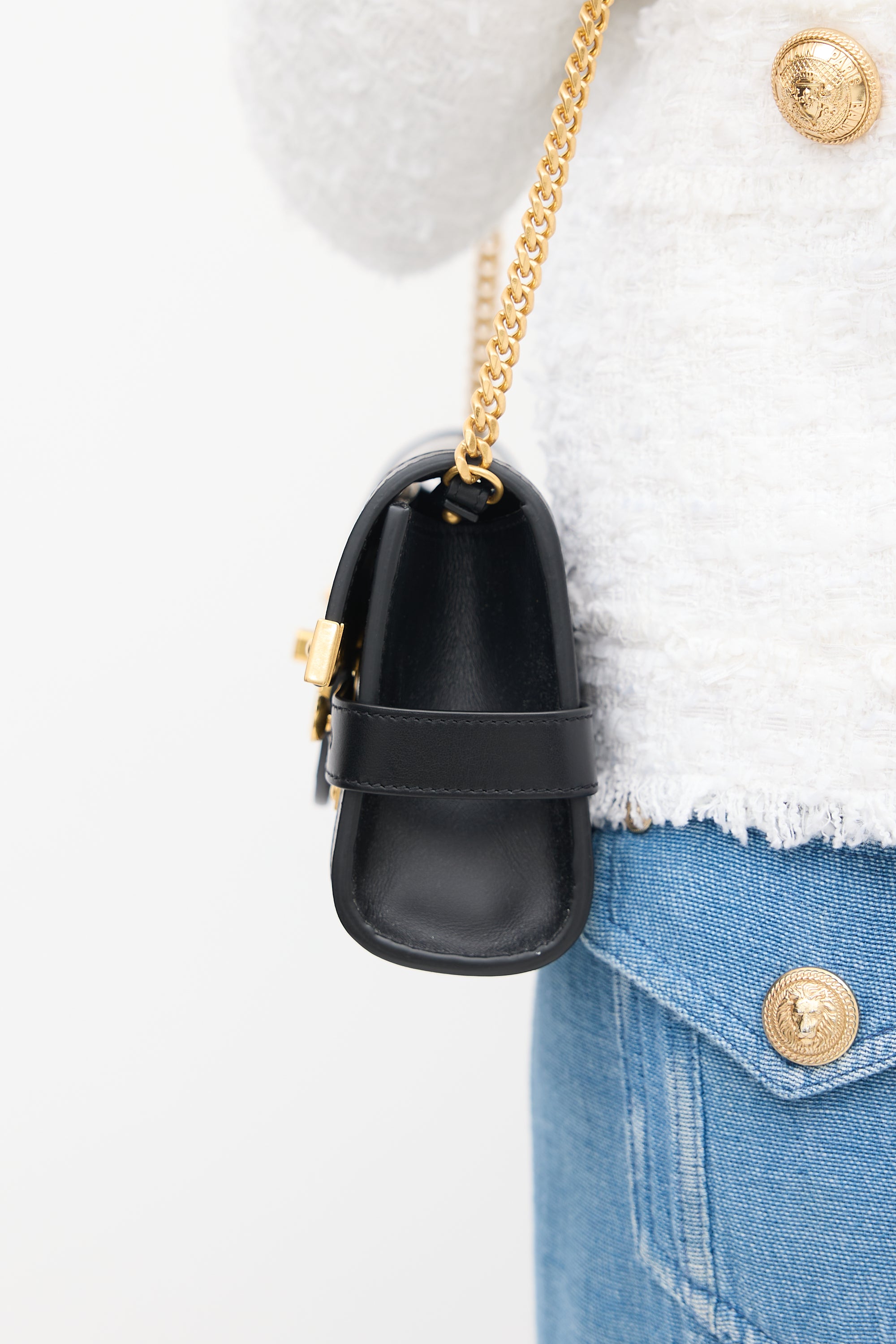 Balmain Black Leather B-Buzz 23 Bag