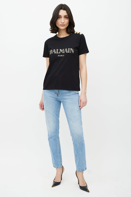 Balmain Black & Gold Logo T-Shirt