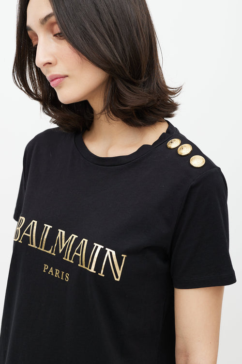Balmain Black & Gold Logo T-Shirt
