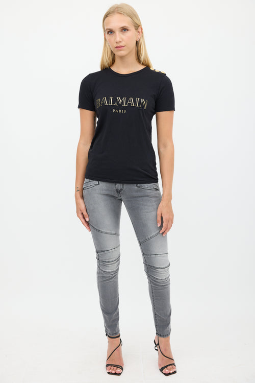 Balmain Black & Gold Logo T-Shirt