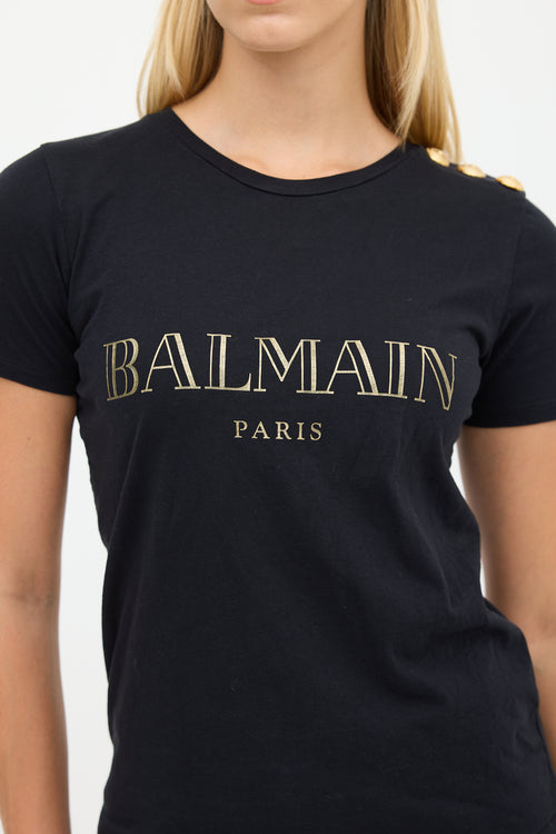 Balmain Black & Gold Logo T-Shirt