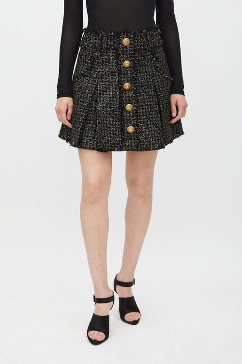 Balmain Black & Gold Metallic Knit Fringe Skirt