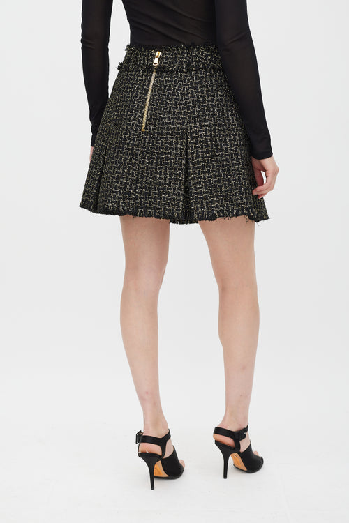 Balmain Black & Gold Metallic Knit Fringe Skirt