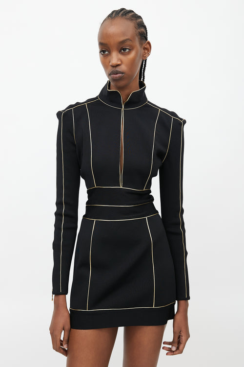 Balmain Black & Gold Midi Knit Dress