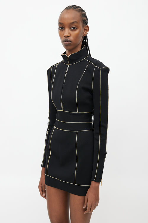 Balmain Black & Gold Midi Knit Dress