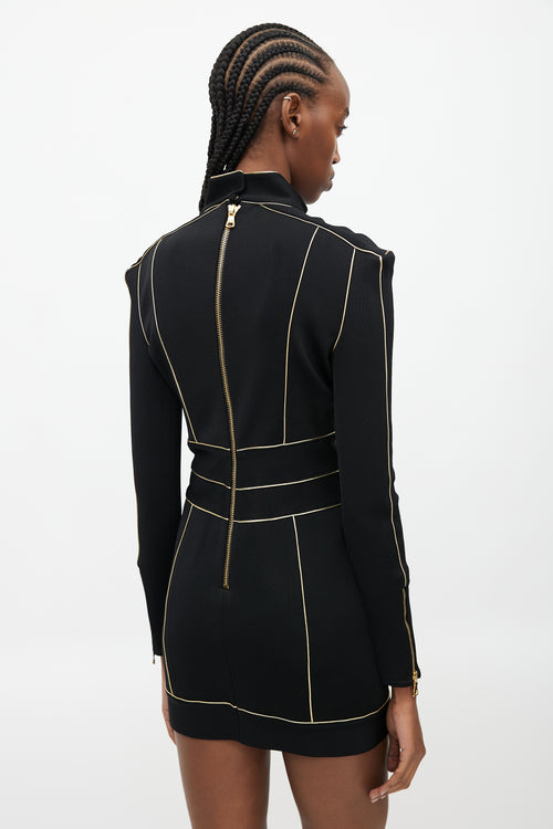 Balmain Black & Gold Midi Knit Dress