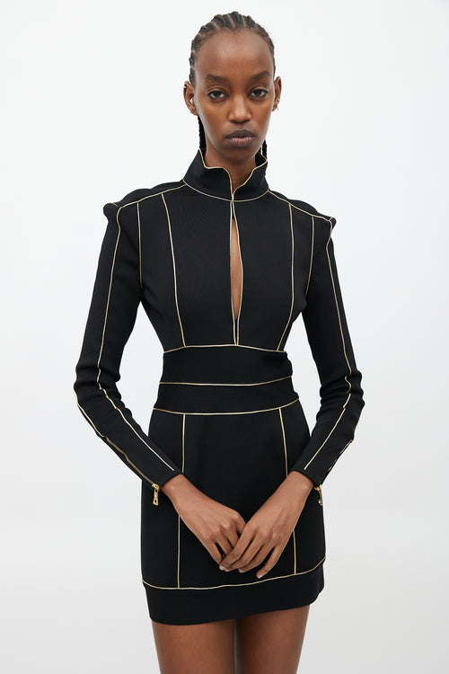 Balmain Black & Gold Midi Knit Dress