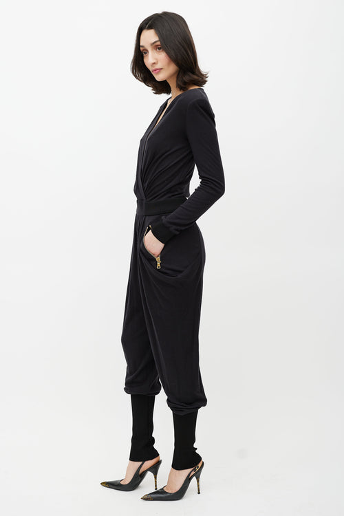 Balmain Black & Gold Wool Jumpsuit