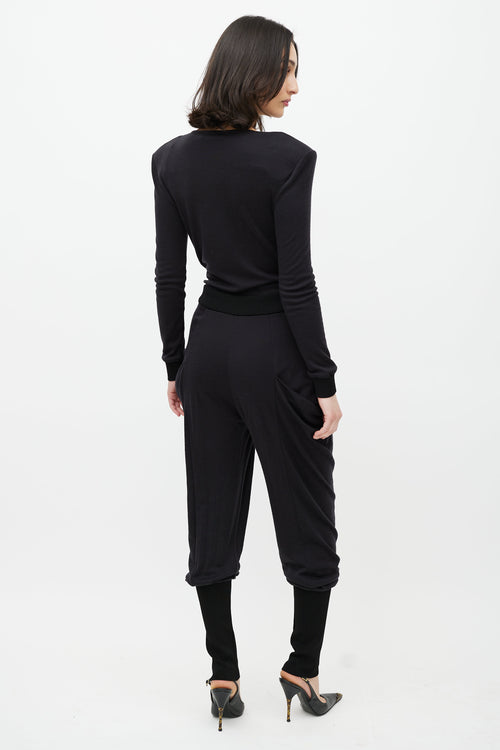 Balmain Black & Gold Wool Jumpsuit
