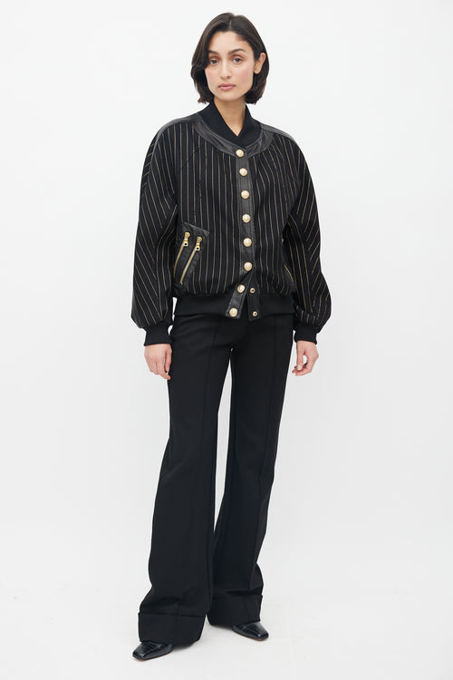 Balmain Black & Gold Stripe Bomber Jacket