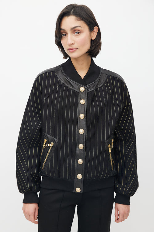 Balmain Black & Gold Stripe Bomber Jacket