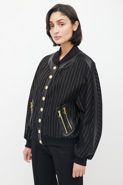 Balmain Black & Gold Stripe Bomber Jacket