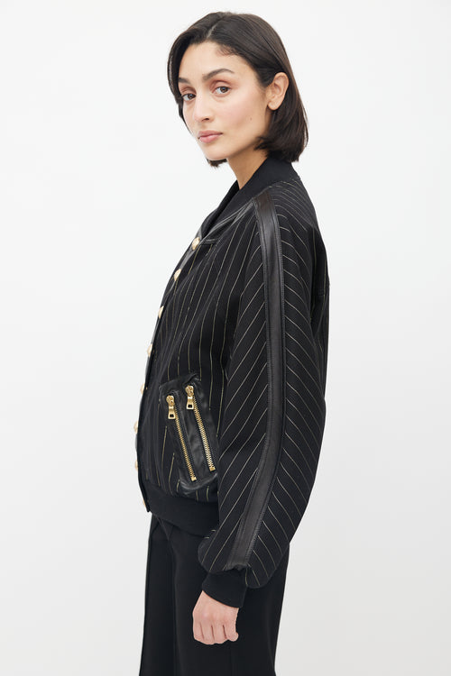 Balmain Black & Gold Stripe Bomber Jacket