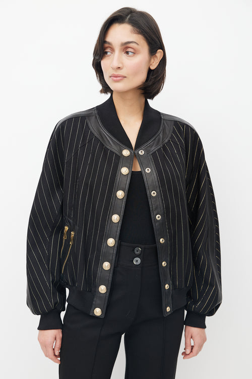 Balmain Black & Gold Stripe Bomber Jacket
