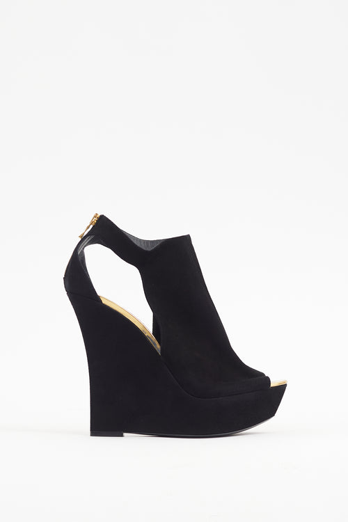 Balmain Black & Gold Suede Amaya Platform Heel