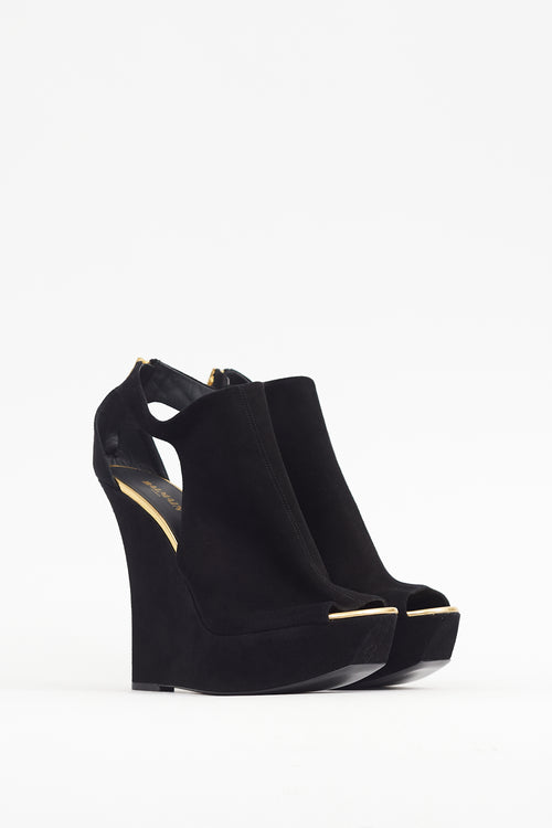 Balmain Black & Gold Suede Amaya Platform Heel