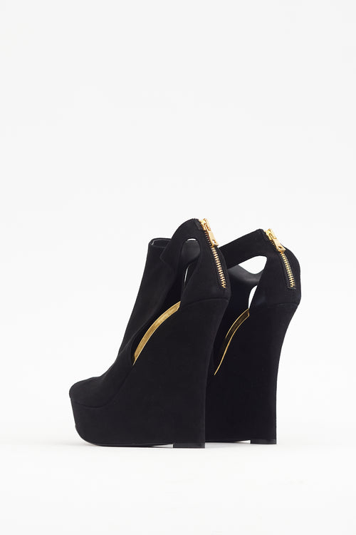 Balmain Black & Gold Suede Amaya Platform Heel