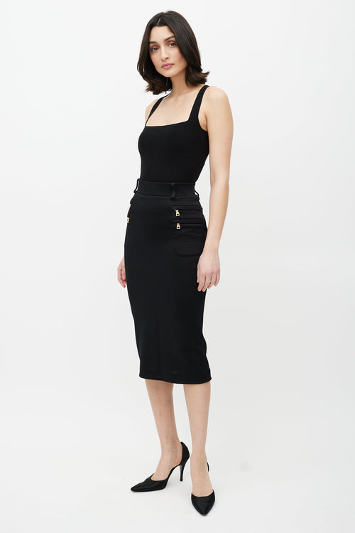 Balmain Black & Gold Zip Skirt
