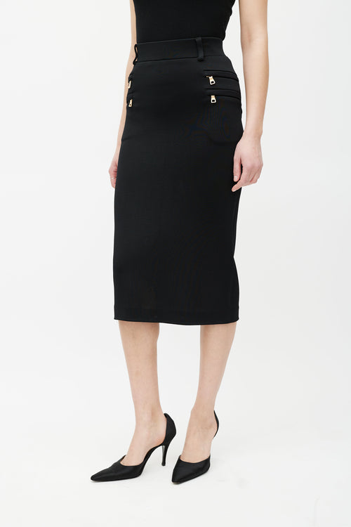 Balmain Black & Gold Zip Skirt
