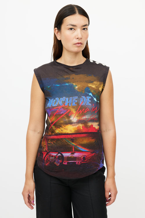 Balmain Black & Multi Linen Graphic Tank