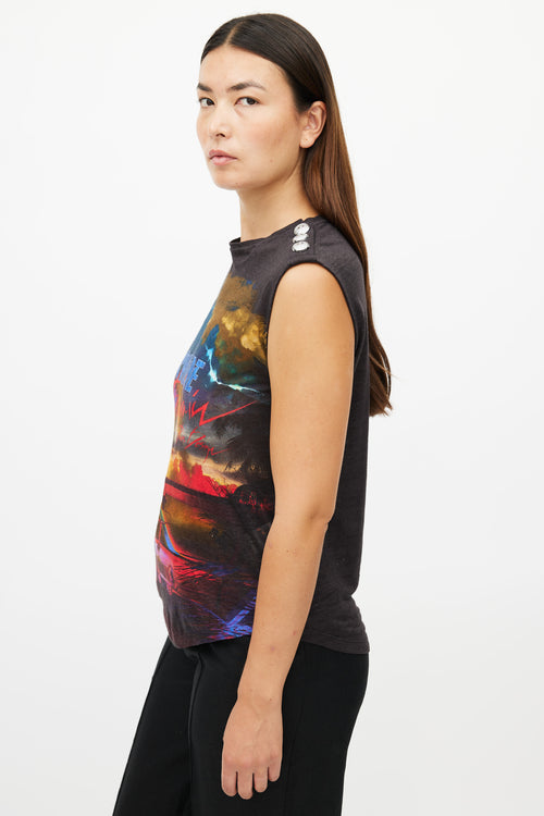 Balmain Black & Multi Linen Graphic Tank