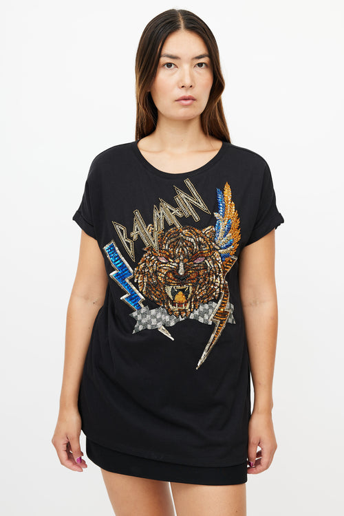 Balmain Black & Multi Sequin T-Shirt