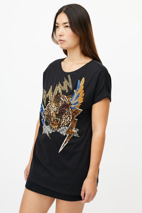 Balmain Black & Multi Sequin T-Shirt