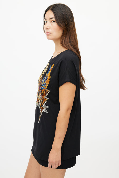 Balmain Black & Multi Sequin T-Shirt