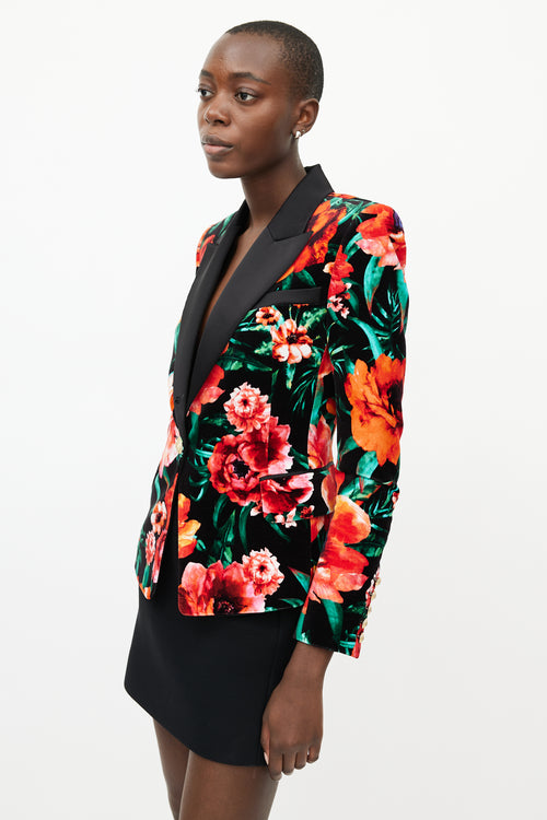 Balmain Black & Multicolour Floral Velvet Blazer