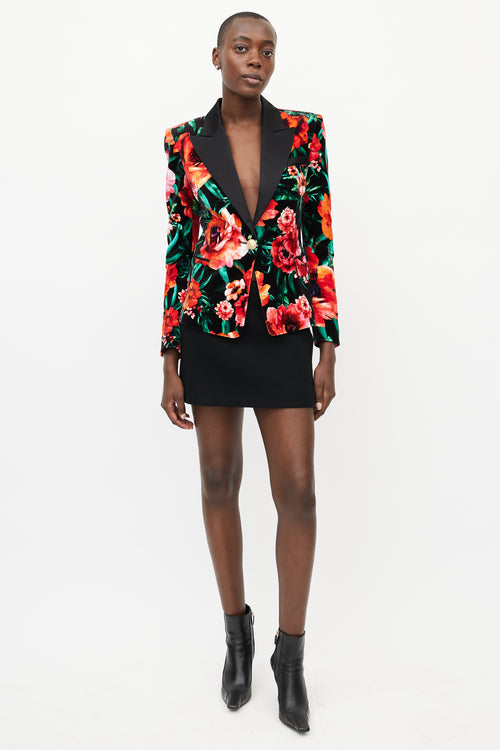 Balmain Black & Multicolour Floral Velvet Blazer