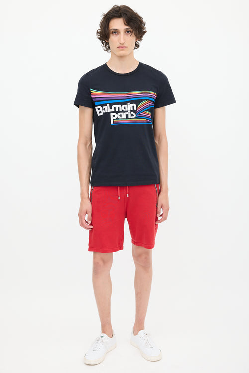 Balmain Black & Multicolour Rainbow Logo T-Shirt