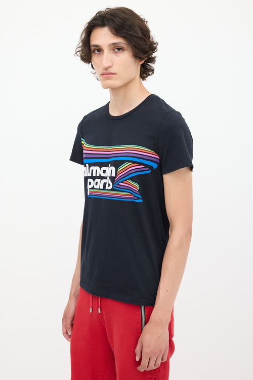 Balmain Black & Multicolour Rainbow Logo T-Shirt