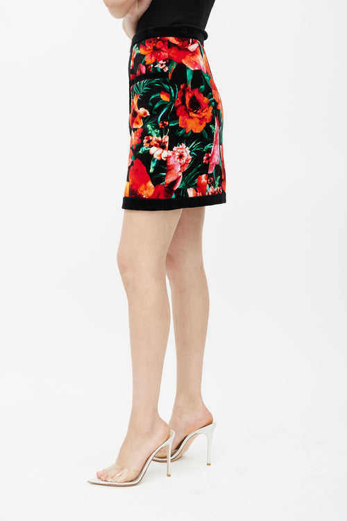 Balmain Black & Multicolour Velour Floral Skirt