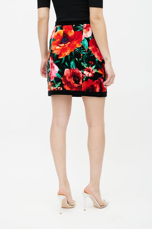 Balmain Black & Multicolour Velour Floral Skirt
