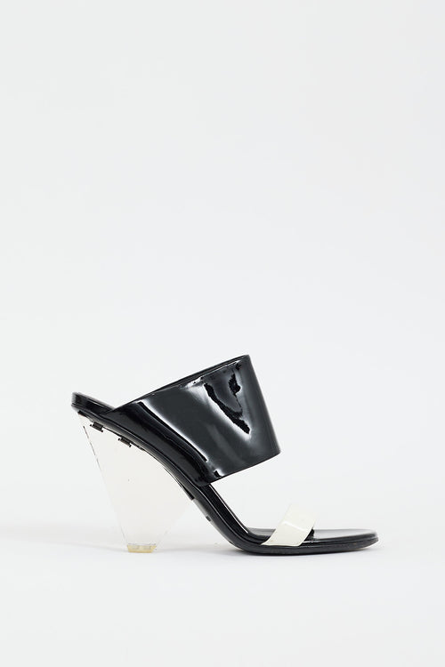 Balmain Black & White Patent Lory Logo Heel