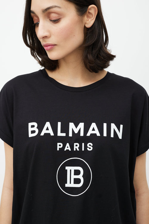 Balmain Black & White Cuffled Logo T-Shirt