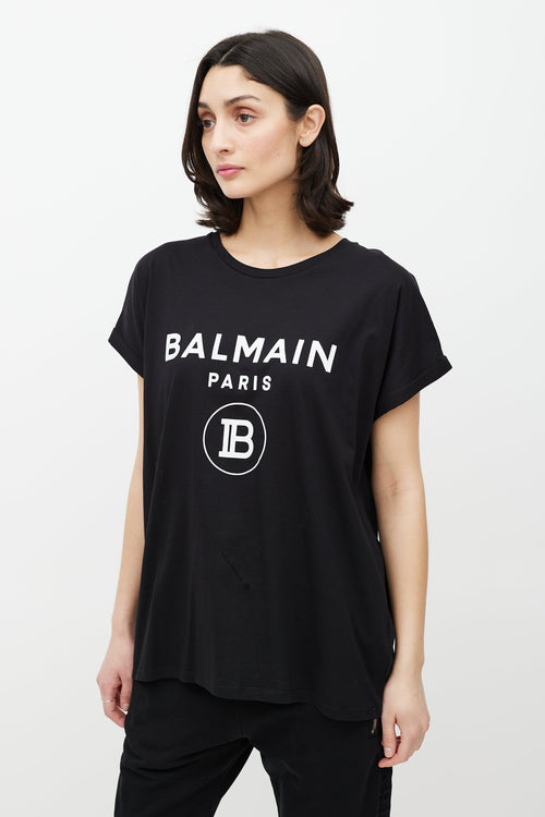 Balmain Black & White Cuffled Logo T-Shirt